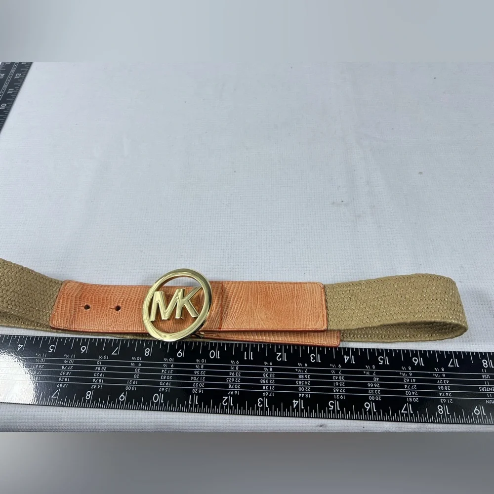 Michael Kors MK Logo Stretch Belt Tan Leather Size Large